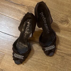 Pedro Garcia Dark Brown Peep-Toe Heels